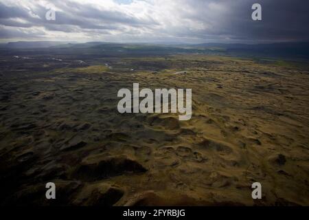 Vista aerea del campo di lava Eldharun nel sud dell'Islanda Foto Stock