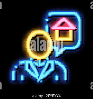Personaggio uomo pensare sogno acquistare Casa neon bagliore icona illustrazione Illustrazione Vettoriale