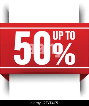 Icona vettoriale immagine del banner a nastro rosso, segnalibro di vendita fino al 50% di sconto. Illustrazione Vettoriale