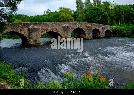 Storico ponte Bickleigh sul fiume exe, Devon, Regno Unito. Questo è il ponte che ha ispirato la canzone "Bridge Over Troubled Water" di Simon e Garfunkel. Foto Stock