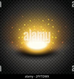 Effetto vettoriale brillante luce oro esplosivo. Luce luminosa e soleggiata con scintille. Illustrazione isolata.ile Illustrazione Vettoriale