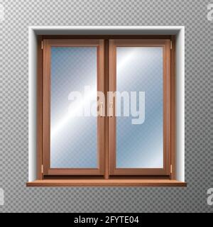 immagine realistica dell'icona vettoriale della finestra incorniciata in legno. Isolato. Illustrazione Vettoriale