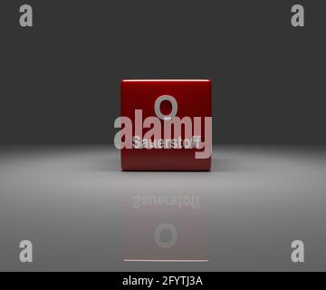 Red Cube con sistema periodico ossigeno tedesco, rendering 3d Foto Stock