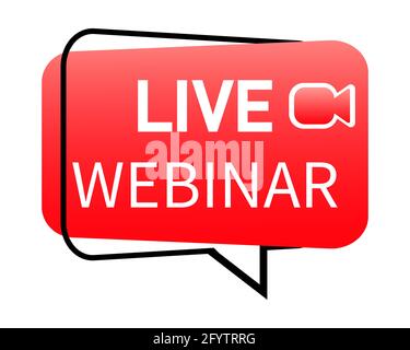 Pulsante Webinar dal vivo. Progettazione per streaming di webinar, pulsanti per seminari online, corsi Internet. Illustrazione vettoriale Illustrazione Vettoriale