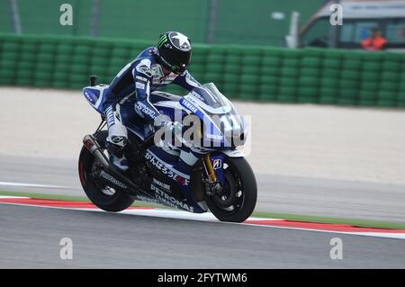 MISANO - ITALIA, 2 settembre 2011: Il pilota americano Yamaha ben Spies in azione al GP di San Marino 2011. Italia Foto Stock