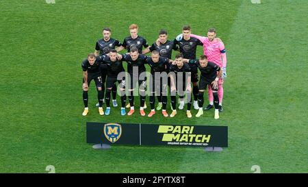 Kharkiv, Ucraina - il 29 maggio 2021: La partita di calcio dell'ucraino PFL Metallist 1925 vs Chornomorec Foto Stock