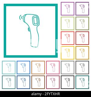 Termometro senza contatto icone piatte a colori con cornici quadranti su bianco sfondo Illustrazione Vettoriale