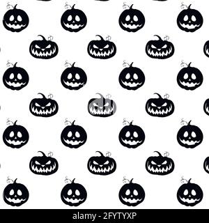 Zucche modello silhouette, carta da parati senza cuciture con zucca nera autunno, illustrazione vettoriale Halloween tradizionale sfondo vacanza Illustrazione Vettoriale