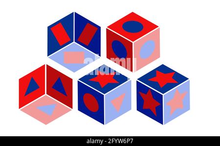 Insieme di icone cubiche isometriche, forme geometriche. Illustrazione Vettoriale