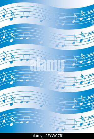 Sottofondo musicale con note musicali. Illustrazione del motivo musicale ondulato blu. Vettore disponibile. Illustrazione Vettoriale