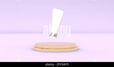 Bascellare bianco tubo di plastica sul dorso rosa metallizzato podio Skin pacchetto di cura rendering 3d cosmetico Foto Stock