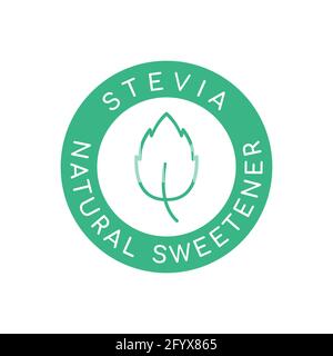 Icona Stevia. Logo dolcificante naturale. Foglia di stevia all'interno del cerchio verde. Concetto sano di cibo organico naturale. Prodotto alimentare a base vegana. Pianta dolce Illustrazione Vettoriale