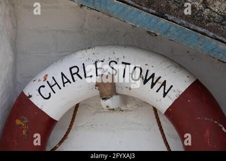 Un anello di vecchia vita a Charlestown, Cornovaglia, Regno Unito Foto Stock
