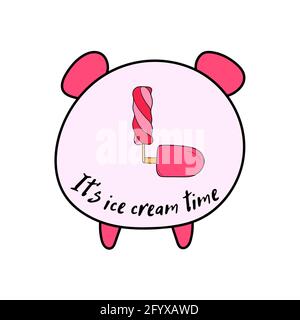 Citazione manoscritta sul gelato. È il momento del gelato. Illustrazione vettoriale con tipografia. Design schizzo elemento per menu cafè, bistrot, ristorante, Illustrazione Vettoriale