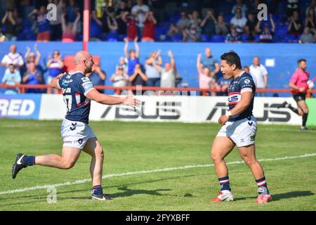 Wakefield, Inghilterra - 30 Maggio 2021 -il Mason Lino di Wakefield Trinity festeggia per una prova durante il Rugby League Betfred Super League Round 8 Wakefield Trinity vs Huddersfield Giants al Mobile Rocket Stadium, Wakefield, UK Dean Williams/Alamy Live News Foto Stock