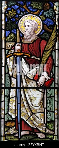 Vetrate raffiguranti St Paul, St George's Preshute, Wiltshire Foto Stock