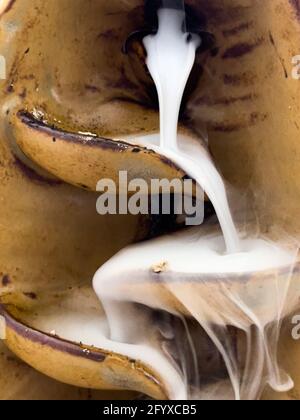 Primo piano della fontana del bruciatore di incenso con i flussi di fumo giù ad ogni livello Foto Stock