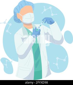 Carattere medico maschile isolato che contiene un vaccino Illustrazione Vettoriale