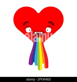 Amore vomita iridato isolato. Cuore retching cartoon illustrazione vettoriale Illustrazione Vettoriale