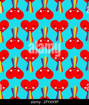 Amore vomita iridato modello senza giunture. Cuore retching cartoon vettore sfondo Illustrazione Vettoriale