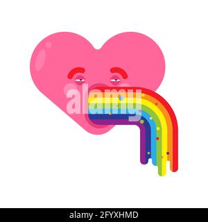 Amore vomita iridato isolato. Cuore retching cartoon illustrazione vettoriale Illustrazione Vettoriale