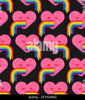 Amore vomita iridato modello senza giunture. Cuore retching cartoon vettore sfondo Illustrazione Vettoriale