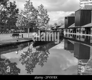 Canal Basin, Coventry in bianco e nero Foto Stock