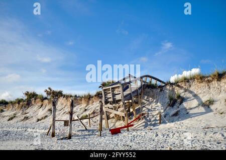 Il molo danneggiata dall uragano michael, Saint Andrews State Park, Florida, USA, 2019 Foto Stock