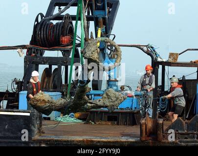 L'ANCORA DELLA ROSA DI MARIA È RECUPERATA DAL FONDALE DEL MARE AL LARGO DI PORTSMOUTH PIC MIKE WALKER, 2005 Foto Stock