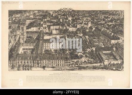 Lyceum Henri IV a Parigi; Collège Henri IV ou Lycke Napoléon. Il Lyceum Henri IV di Parigi, mostrato in una prospettiva molto breve, l'edificio è stato elaborato in piccoli dettagli. Le figure di pattinaggio sono mostrate in primo piano e quelle che si occupano di altri esercizi fisici. La differenza nei rapporti con gli edifici e le piccole figure del paesaggio è impressionante. Anche le figure della linea della Caritas, in primo piano, sono in gran parte esposte. Nel settimo stato, l'artista ha effettivamente cambiato la prestazione, ha riempito la lama sopra con gli edifici e. Foto Stock