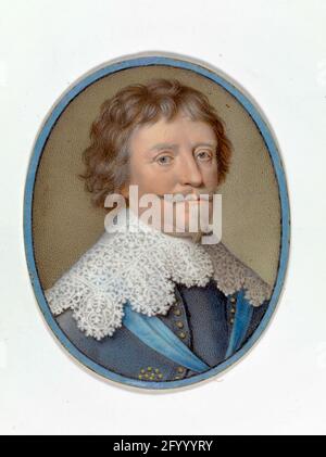 Federico Enrico (1584-1647), principe d'Orange. Henri Toutin fece questo medaglione di lutto del principe Federico Enrico poco dopo la sua morte. Toutin e suo padre Jean furono i primi orafi a dipingere ritratti in miniatura in smalto. La tecnica di imbianchimento sottile è tipica del loro lavoro. La parte posteriore del medaglione evidenzia un uso più tradizionale di smalinza, con un motivo floreale e il monogramma HAVO. Foto Stock