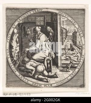 Dicembre, caldo al camino, ca. 1600; i dodici mesi dell'anno raffigurati in scene di vita nazionale; schema XII Mensium Sius OperationIBUS, & ad Signa Zodiaci Applicatione, in Quatuor anni fa parte di Divisa. Spettacolo round con il mese di dicembre. Un uomo anziano si riscalda al fuoco di un camino, un ragazzo soffia il fuoco, circa 1600. Con il cappello del Capricorno. Con una periferica in latino. 12 nella serie dei dodici mesi dell'anno raffigurata in scene di vita popolare. Foto Stock