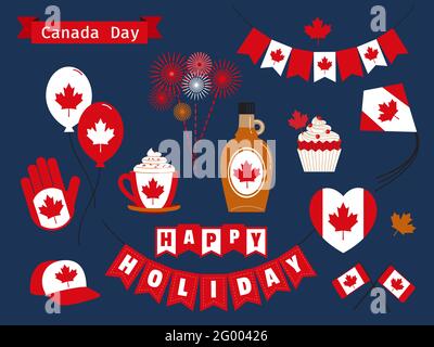 Set di icone vettoriali Happy Canada Day Holiday Illustrazione Vettoriale