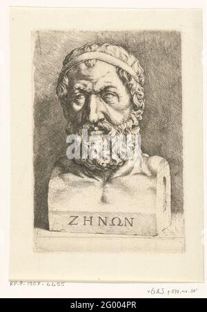 Portebuste van Zeno di Elea; grafici esempi di vari artisti. Foto Stock