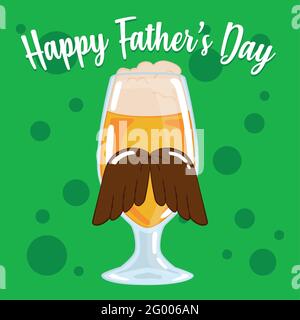 Poster del giorno del Padre con un bicchiere di birra con baffi e schiuma Illustrazione Vettoriale