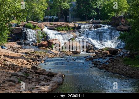 Cascate di Reedy River a Greenville, Carolina del Sud Foto Stock