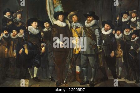 Ufficiali e altri guardiani Civici del III distretto di Amsterdam, sotto il comando del Capitano Allaert Cloeck e del tenente Lucas Jacobsz Roggans, 1632; la Compagnia del Capitano Allaert Cloeck e del tenente Lucas Jacobsz Roggans, Amsterdam, 1632. Ufficiali e altri tiratori del quartiere III di Amsterdam guidati dal Capitano Allaert Cloeck e dal tenente Lucas Jacobsz Roggans. Gli altri tiratori sono: Claes Coeck Nanningsz, Jan Vogelenang, Gerrit Pietersz Schagen, Michiel Colijn, Hans Walschaert, Jan Kuysten, Adolf Fortenbeeck, Aris Hendrick Hallewat, Hendrick Colijn, Hademan van Laer, Dirck P. Foto Stock