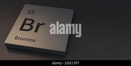 Elementi di bromo su tavola periodica illustrazione 3d. Foto Stock