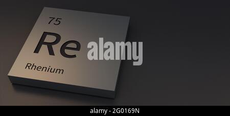 Elementi di renio su tavola periodica illustrazione 3d. Foto Stock