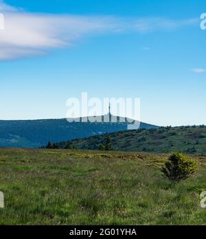 Collina Praded da Jeleni cima collina hrber sopra Jeleni studanka Sulle montagne di Jeseniky nella repubblica Ceca Foto Stock