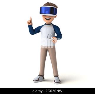 Divertente illustrazione 3D di un bambino di cartoni animati con una realtà virtuale casco Foto Stock