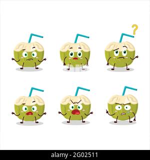 Personaggio cartone animato di verde cocco bevanda con che espressione. Illustrazione vettoriale Illustrazione Vettoriale