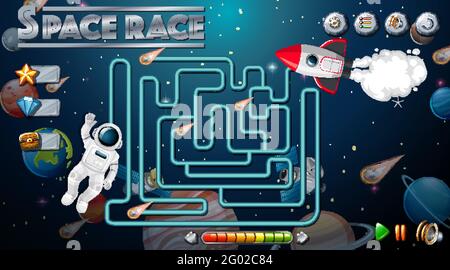 Gioco di labirinto con illustrazione del modello di tema di spazio Illustrazione Vettoriale