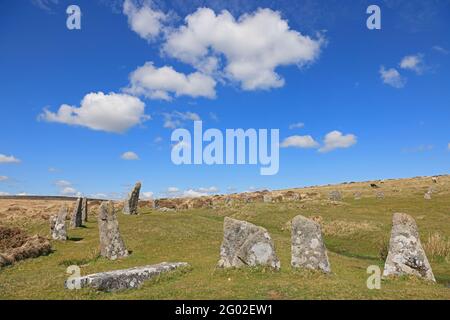 Cerchio di pietra su Scorhill giù Dartmoor UK Foto Stock