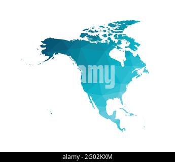 Illustrazione moderna vettoriale con mappa semplificata del continente nordamericano e dell'America centrale. Colori a gradiente blu, silhouette a basso profilo triangolare, bac bianco Illustrazione Vettoriale