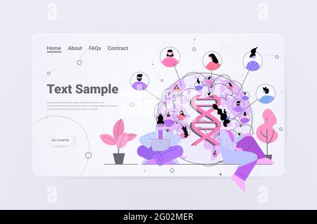 Scienziati che lavorano con ricercatori del DNA che fanno esperimenti nel DNA di laboratorio test del concetto di diagnosi genetica Illustrazione Vettoriale