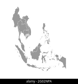 Illustrazione vettoriale con mappa semplificata dei paesi asiatici. Regione sud-est. Stati confinanti con Myanmar, Laos, Indonesia, Vietnam, Cambogia, Malesia Illustrazione Vettoriale