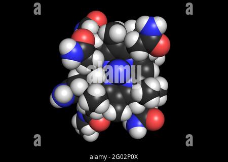 Vitamina B12 la molecola di cianocobalamina 3D rende la struttura chimica Foto Stock