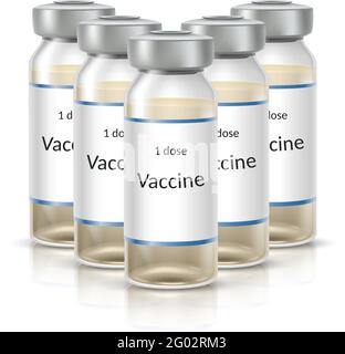 serie realistica di ampolle vettoriali con vaccino. Isolato su sfondo bianco. Illustrazione Vettoriale