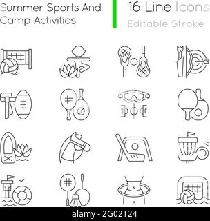 Sport estivi e attività del campo set di icone lineari Illustrazione Vettoriale